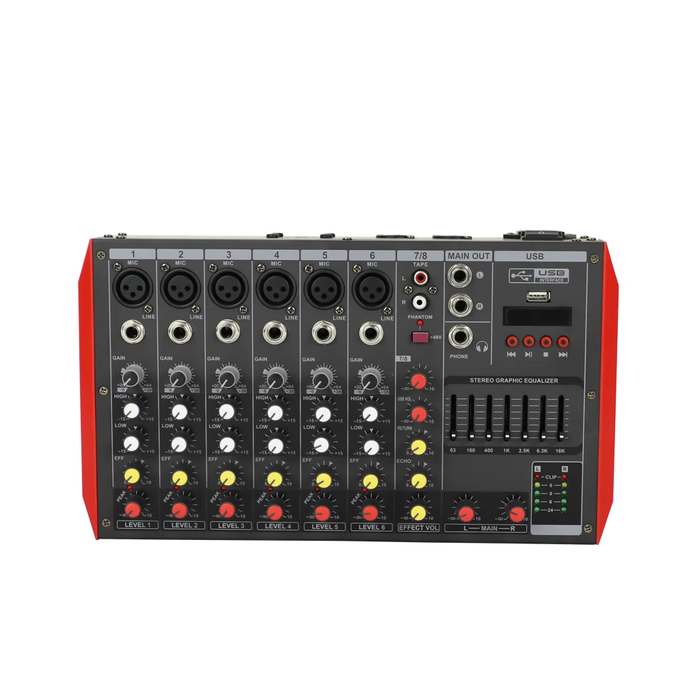 ELM 8 channels mini usb interface controller power mixer effect sound console power mixer amplifier