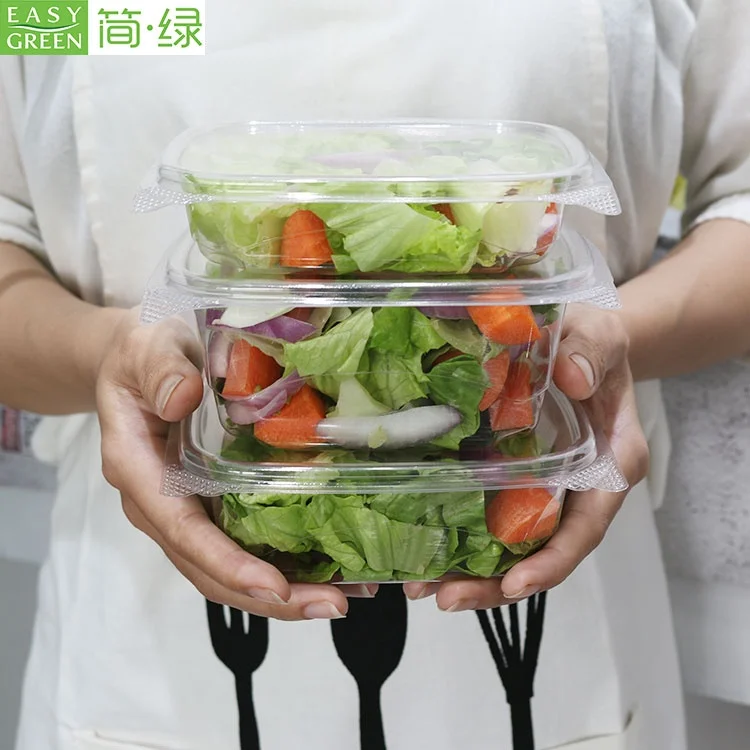 Easy Green Clear RPET Salad Bowls with Lids, Disposable Salad Bowls, Plastic Salad Containers for Dinner