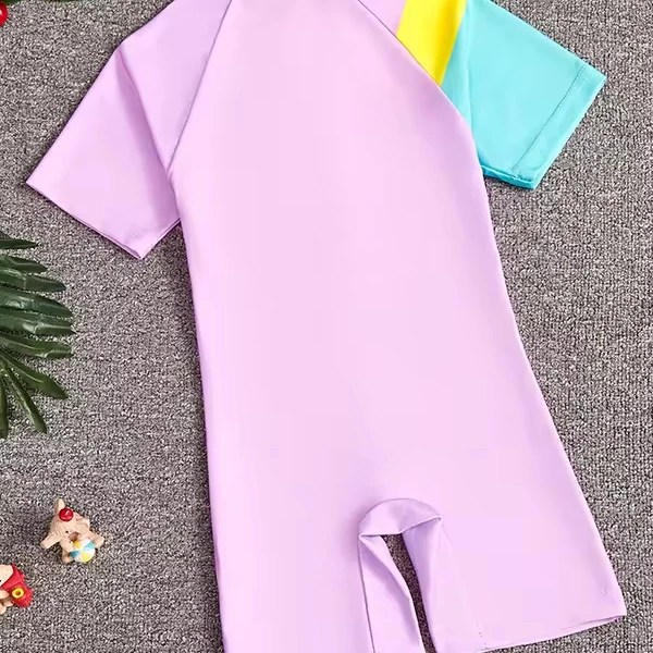 Wholesale Clothing Summer Kids Girls Cartoon Horse Print Round Neck Short Sleeve One-Piece Swimwear