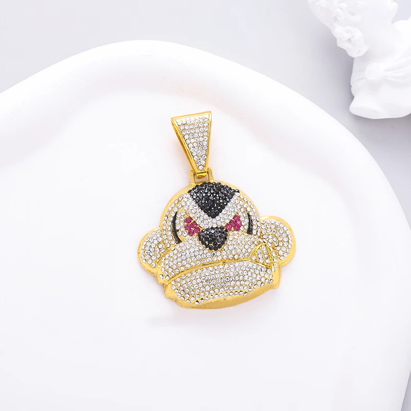 Men Fashion Jewelry Cuban Chain Hip Hop Style Angry Monkey Design Pendant Gold Silver Plated Rhinestone Pendant for Necklace