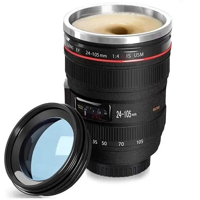 Double Wall 3d Insulated Travel Mug Funny Stainless Steel Camera Lens Coffee Mug for Men Women Drink Tea Cup