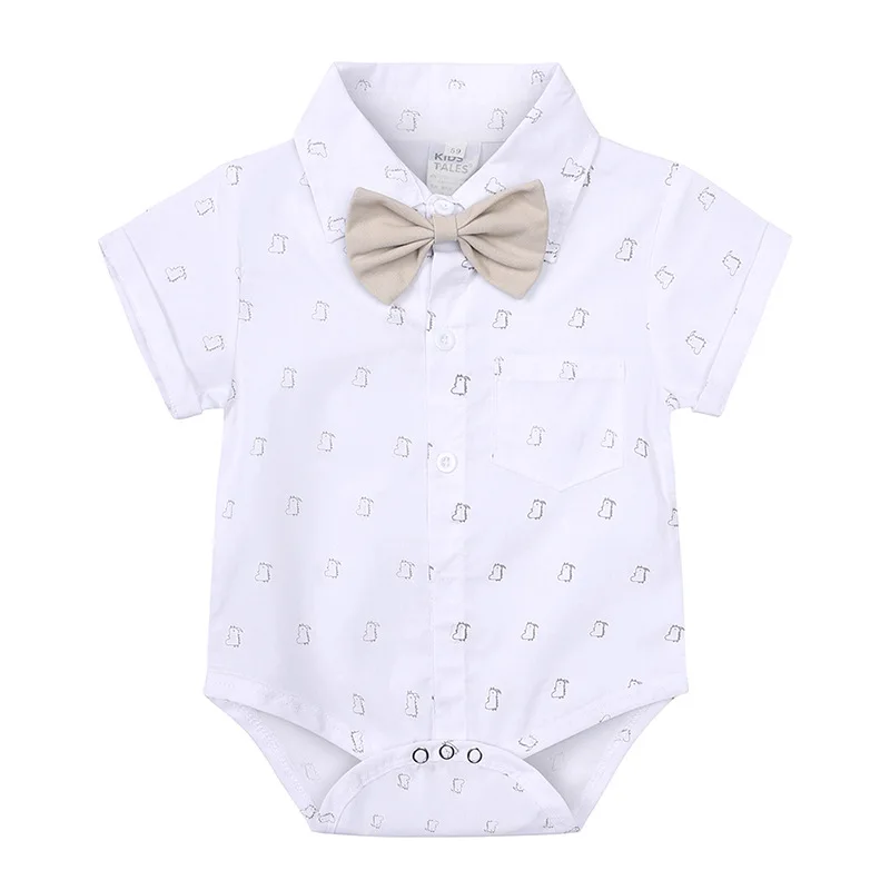 Summer Toddler Boys Gentleman Suit Infant Kids Short Sleeve Bow Tie Shirt+Suspender Shorts Casual Baby Boy Clothes Outfits