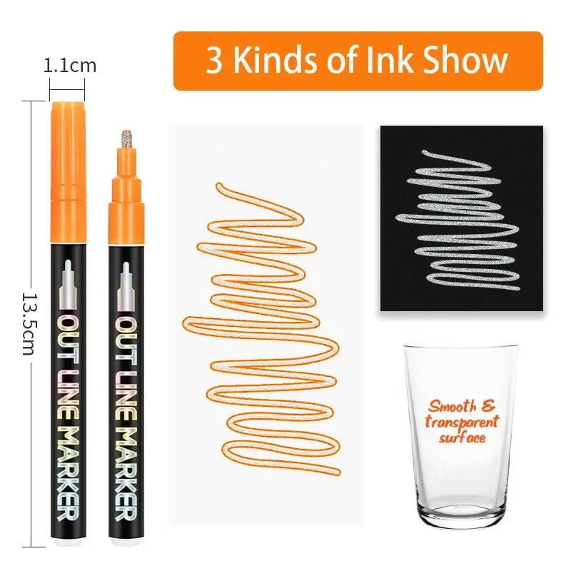 12 Pieces Double Line Pen Markers Outline Marker For Glass,Metal,plastic etc