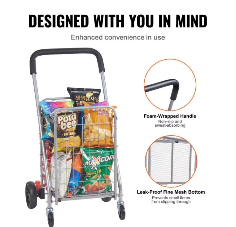 Shopping Shop Cart  Trolley Cart on Swivel Wheels for Grocery Laundry Hotel Luggage Market