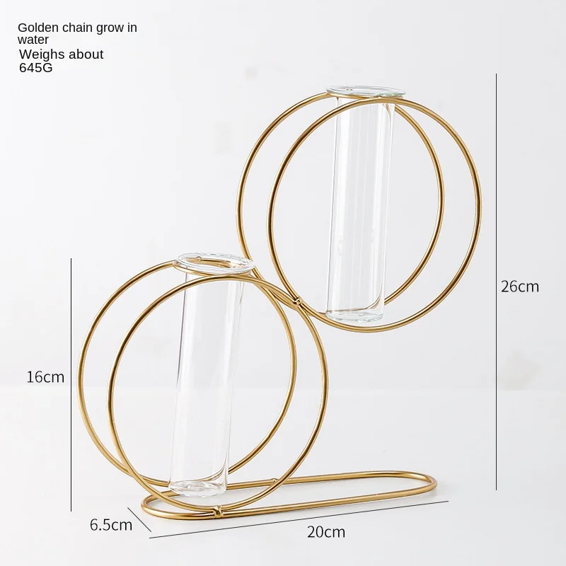 Simplicity Geometry Wrought Iron Metal Framed Transparent Glass Hydroponics Vase For Wedding Home Decoration