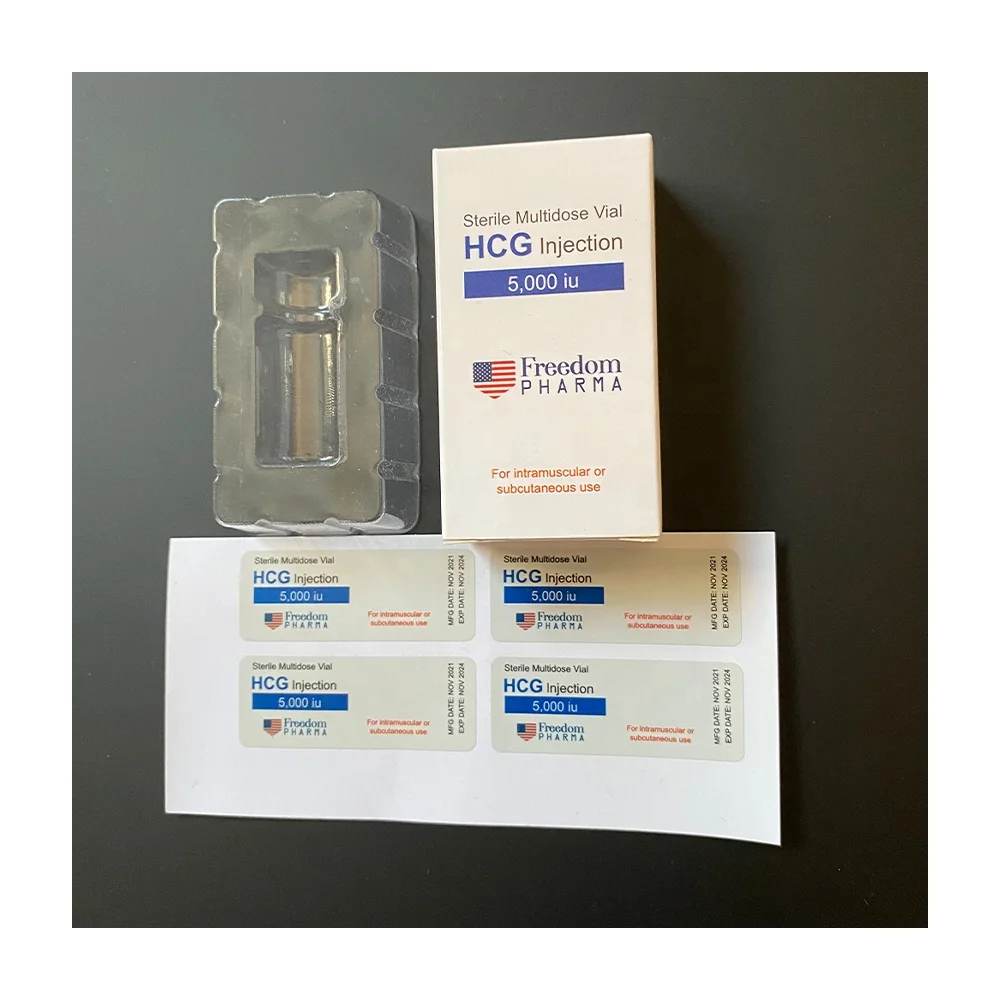 All kinds of designs printed custom logo 1x5000iu hcg paper box with match label sticker and plastic tray for 2ml/ 3ml vial