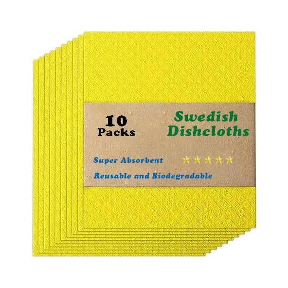 Eco Compostable Natural Cleaning Cloth Biodegradable Custom Printed Swedish Dish Cloth Cellulose Sponge Cotton Dish Cloths
