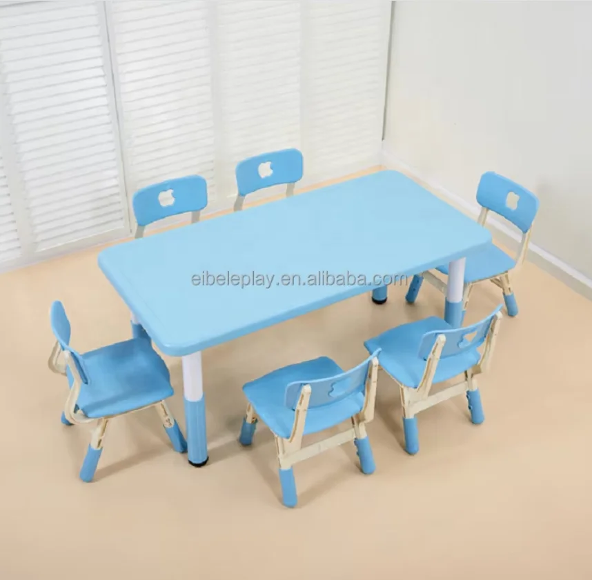Kindergarten Plastic Rectangular Kid Table For School  Classroom Plastic Table with Chairs for Toddlers