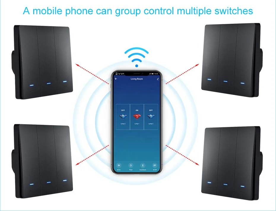 Tuya/Smart Life EU WiFi Remote Control Support Google Home Alexa 2200W Wall Touch Switch Smart 1 Gang Push Button Switch