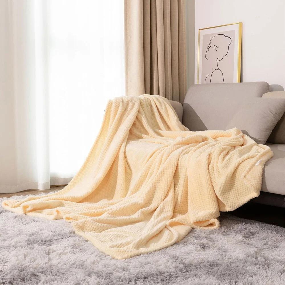 Factory Direct Sale Solid Color Cozy Flannel Bed Blanket Soft Throw Blanket Custom Logo