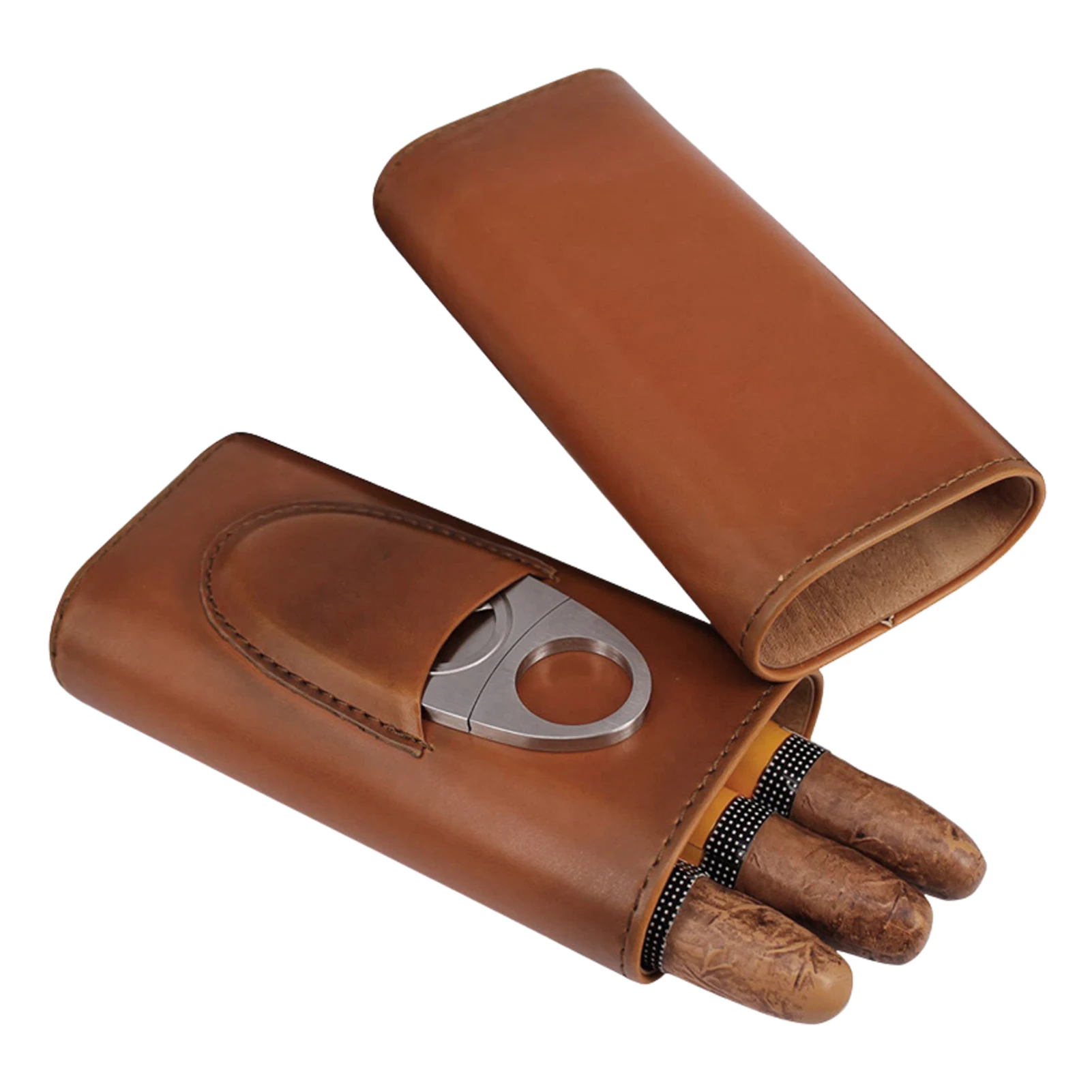 Cigars Holder Portable Leather Humidor Cedar Wooden-lined Humidor With Silver