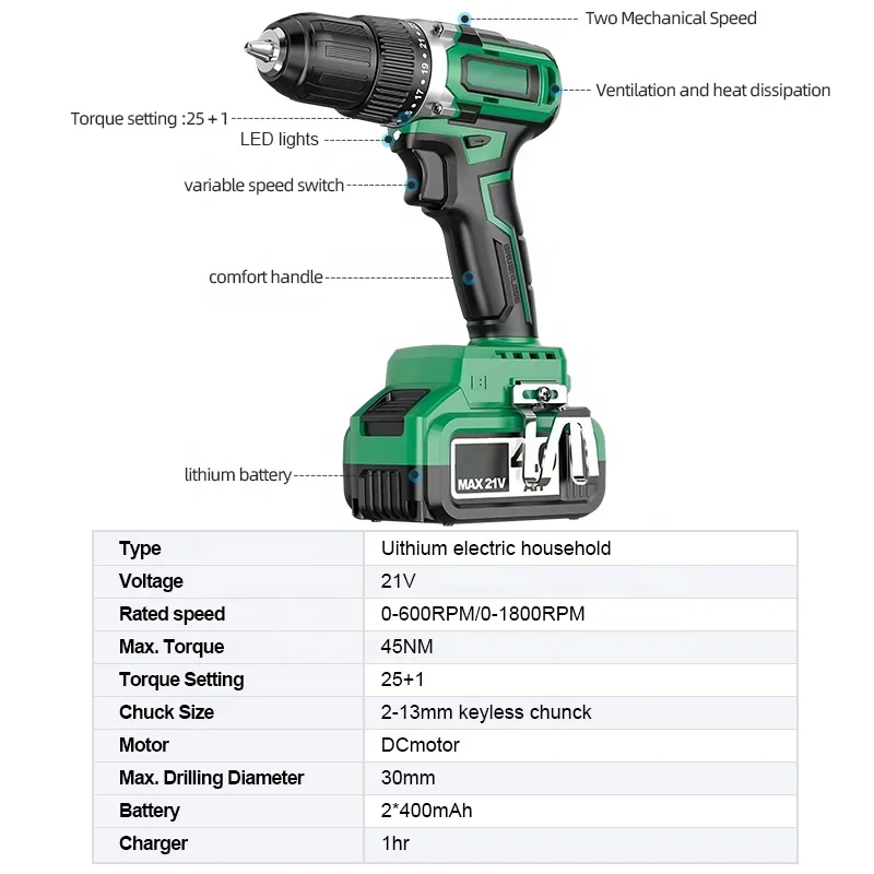 21V Wireless Heavy Duty  Impact Rotary Hammer Combo Kit With 2 Battery Hammer Cordless Electric Drill Machine power tool set