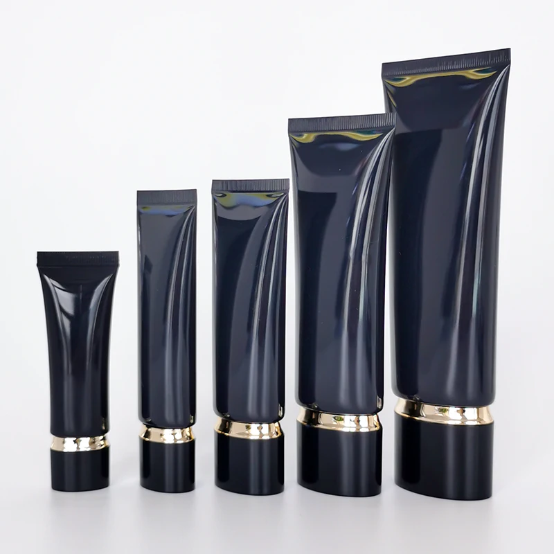 Competitive price round packaging cosmetic tube black plastic tubes withe lids