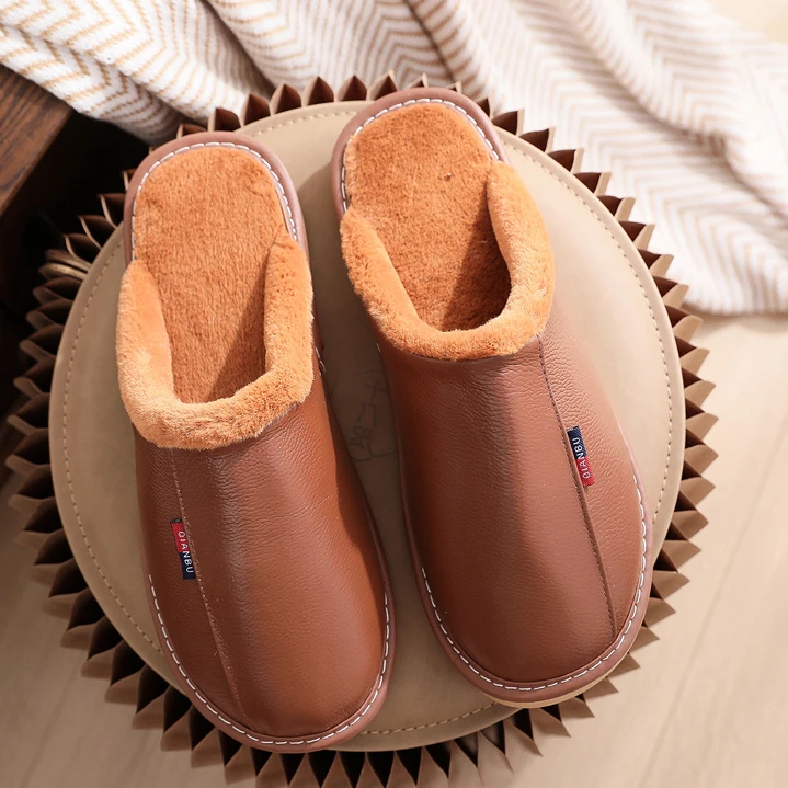 wholesale custom luxury rubber sole man slipper soft warm home real fur men leather slippers
