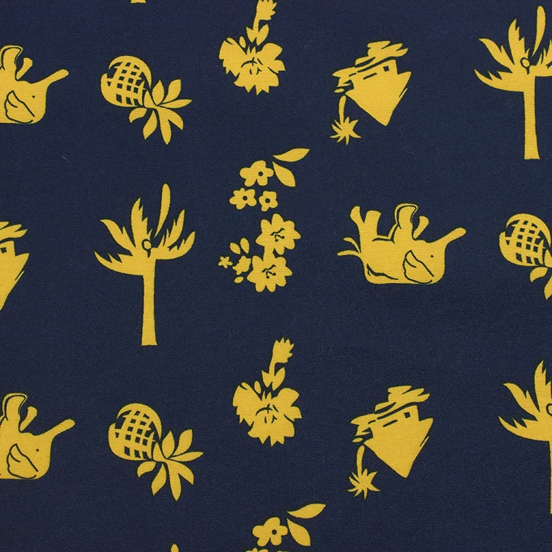 Индивидуальная саржа персиковая кожа желтый слон кокосовое дерево ткань с принтом для пляжных брюк шорт