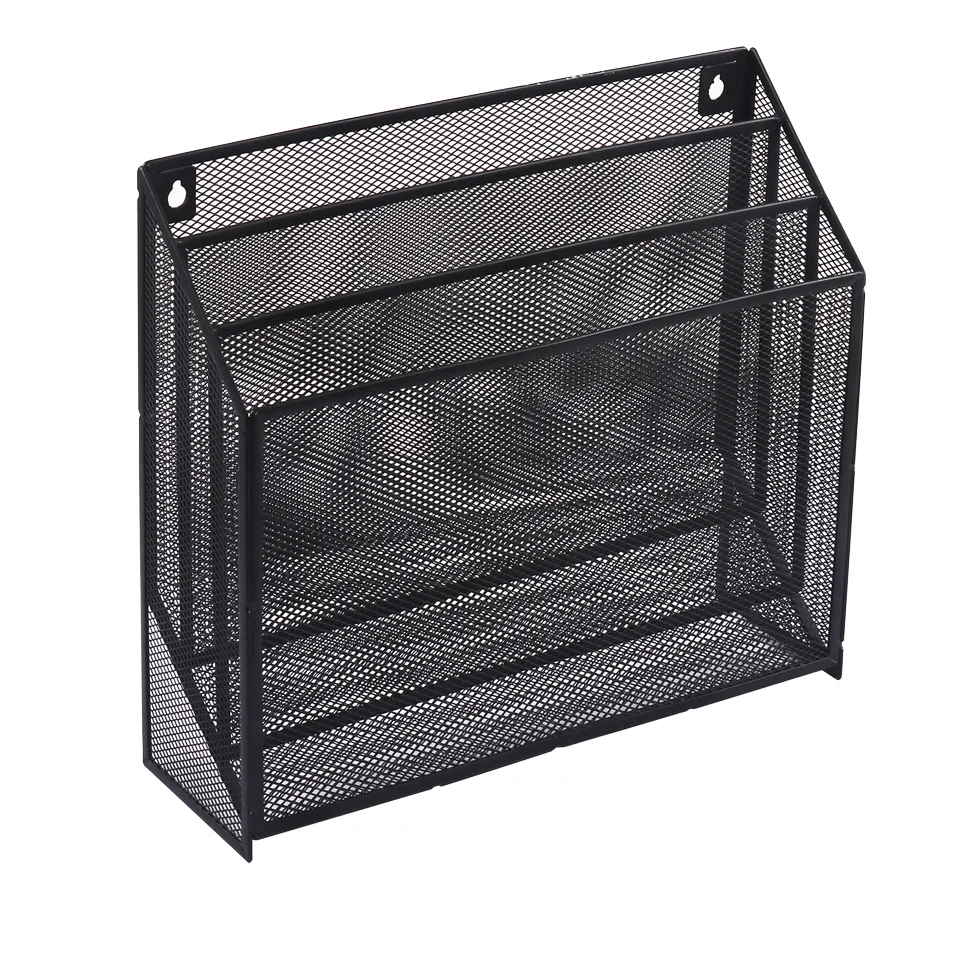 Foska 3-Tier Metal Iron Black File Desk Organizer for Home Office & School Mesh Letter Storage Holder with Tray