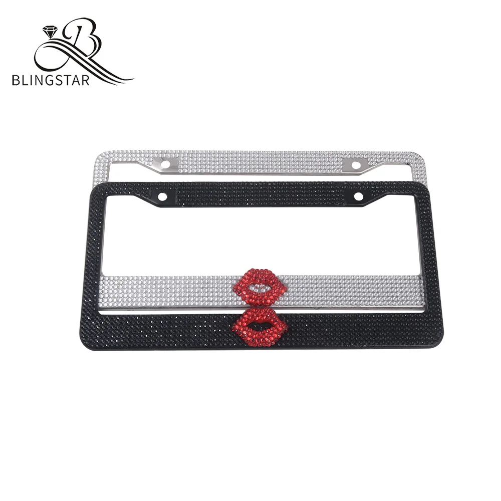 red lip Customized Bling Car License Plate Frame with Rhinestone decorative license plate frames