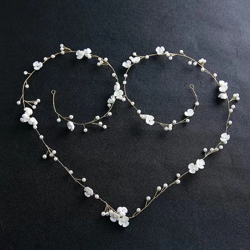 Модные женские украшения для волос с цветами и стразами белым жемчугом длинные филиал Свадебная повязка на голову головные уборы Свадебные