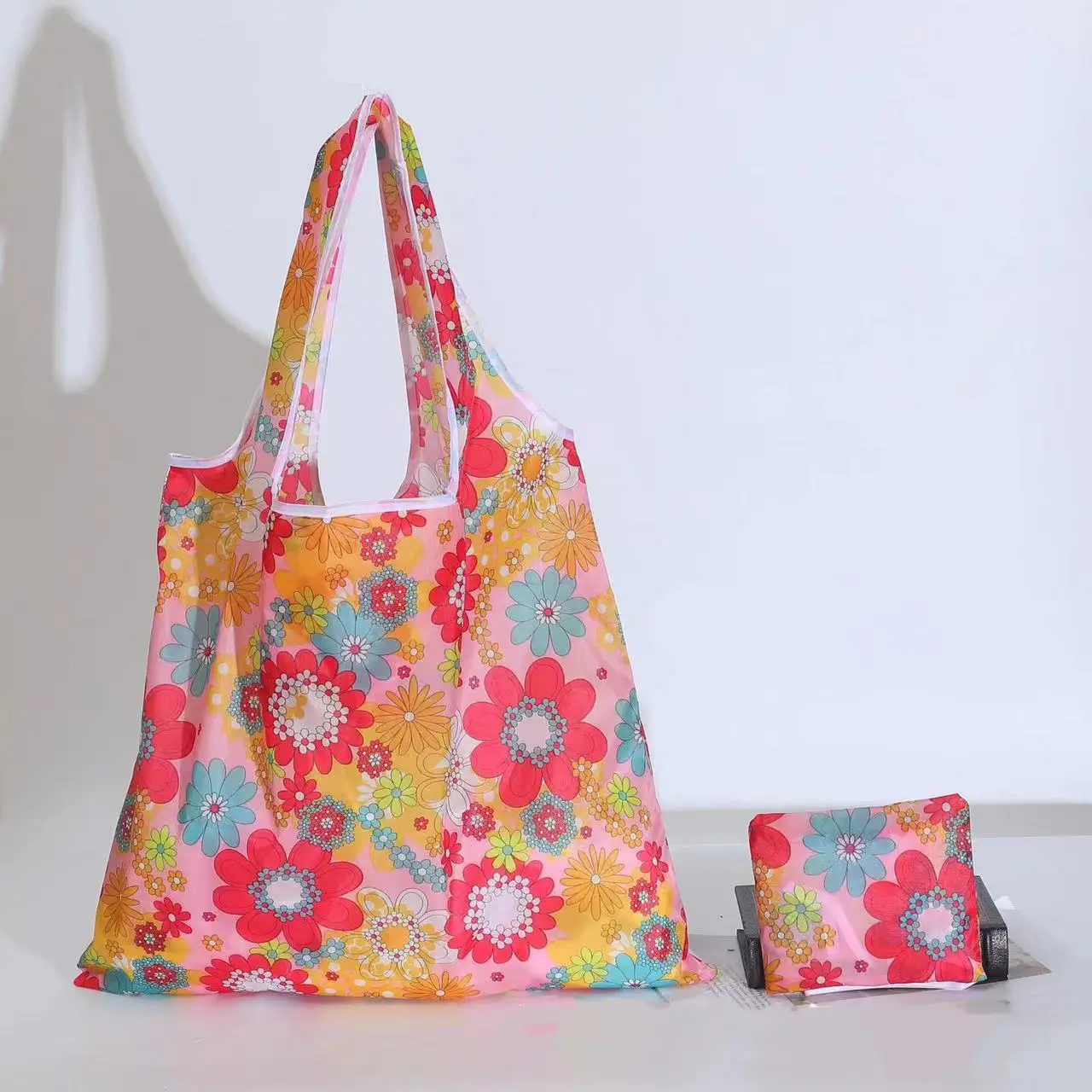 Custom Sale Polyester Printing Supermarket Environmental Protection Folding Handbag Portable Large Storage Shopping Bag