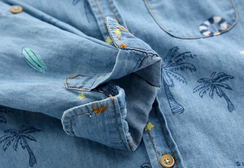 
2019 Autumn New Baby Boy Child Cotton Washed Print Denim Shirt 