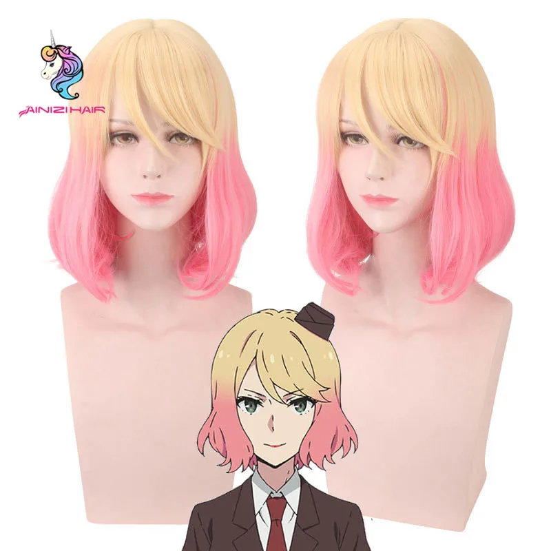 Ainizi wholesale good wigs supplier Angels of Death Catherine Ward yellow mixed pink cosplay wigs