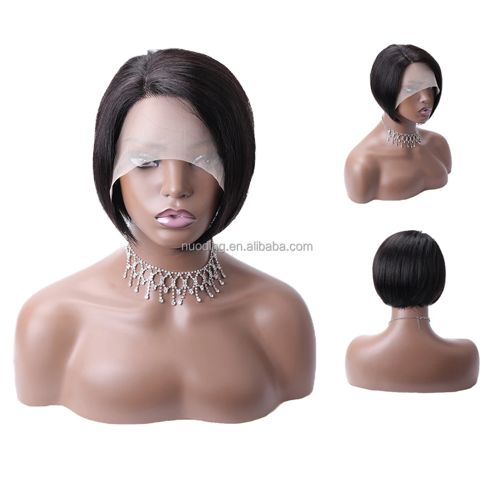 Лидер продаж, 100% натуральные человеческие волосы, 8 дюймов, Короткие фронтальные парики боб на сетке, ручная работа, T часть на сетке, черный цвет, популярные бразильские волосы