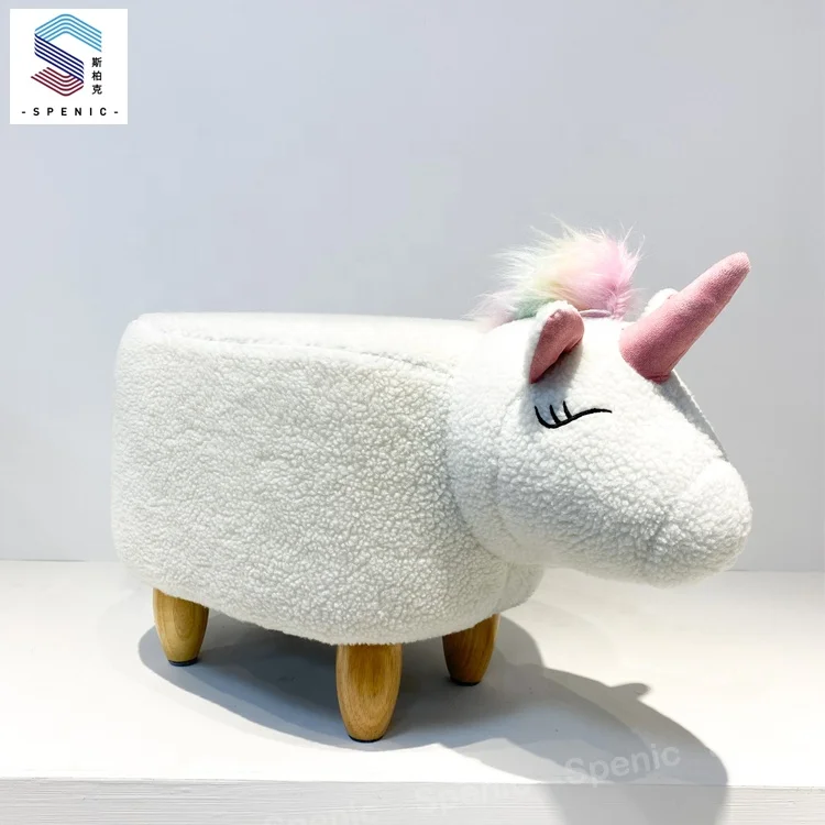 Unicorn Kids Stool Chair Animal Shape Footrest Animal Wood Stool Ottoman
