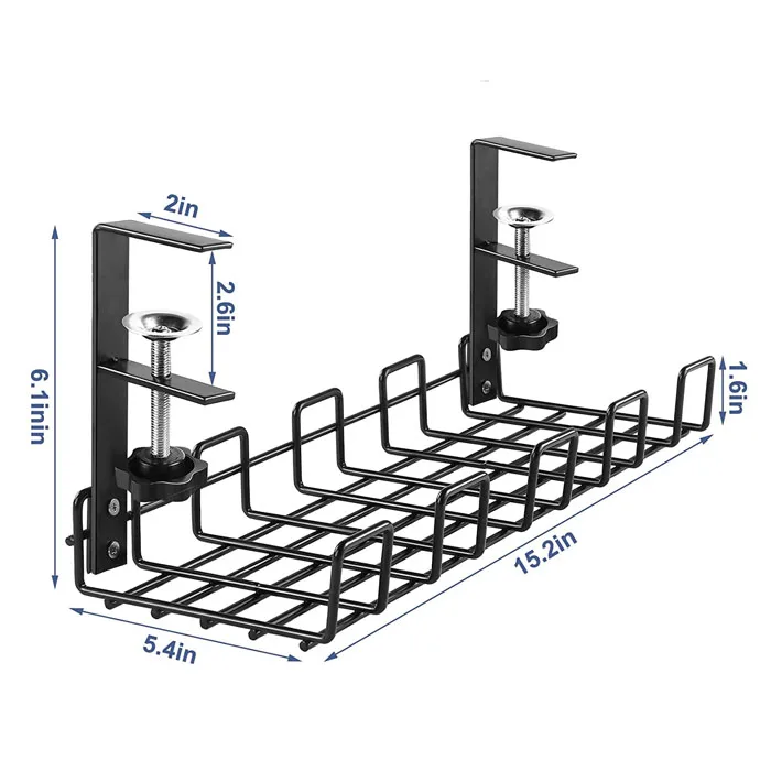 Clamping Adjustable Cable Management Tray Under Desk No Drill Under Desk Metal Cable Tray White Wire Cable Management Tray