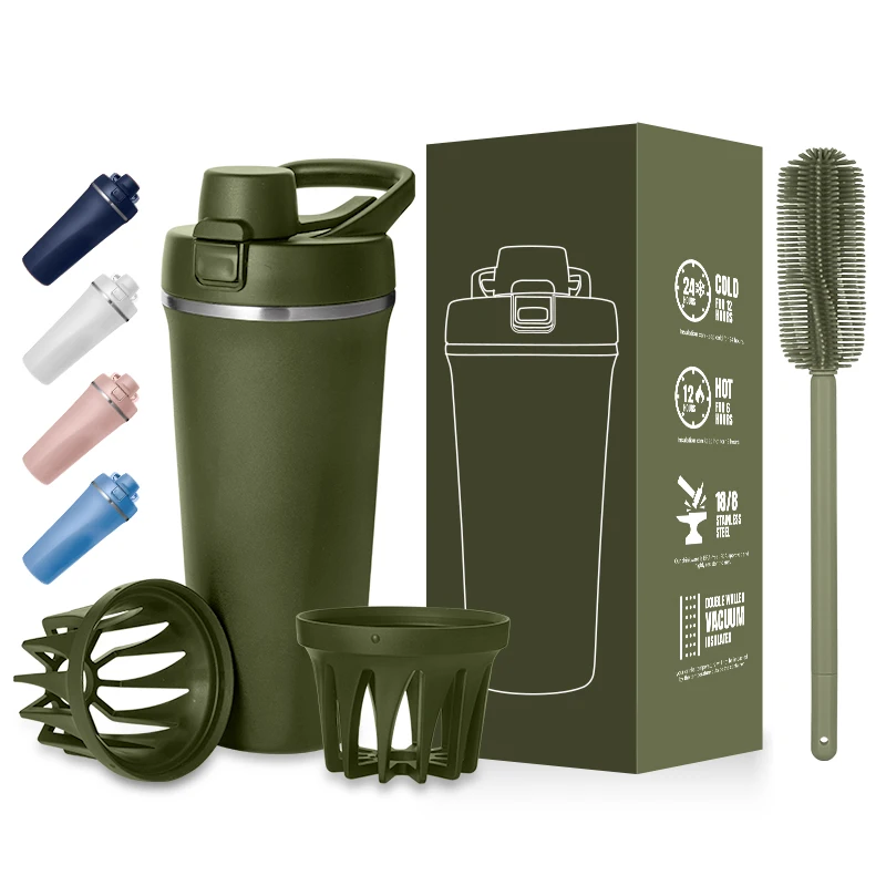 Custom Logo Stainless Steel 26 oz Hand shaker Cup Gym Outdoor fitness Sports Shaker Bottle with brush