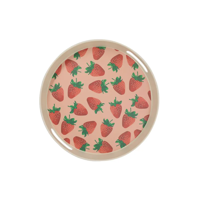 Food Serving Tray with Handle Fancy Non Slip Food Melamine Plastic Wholesale Custom Premium Round Shape