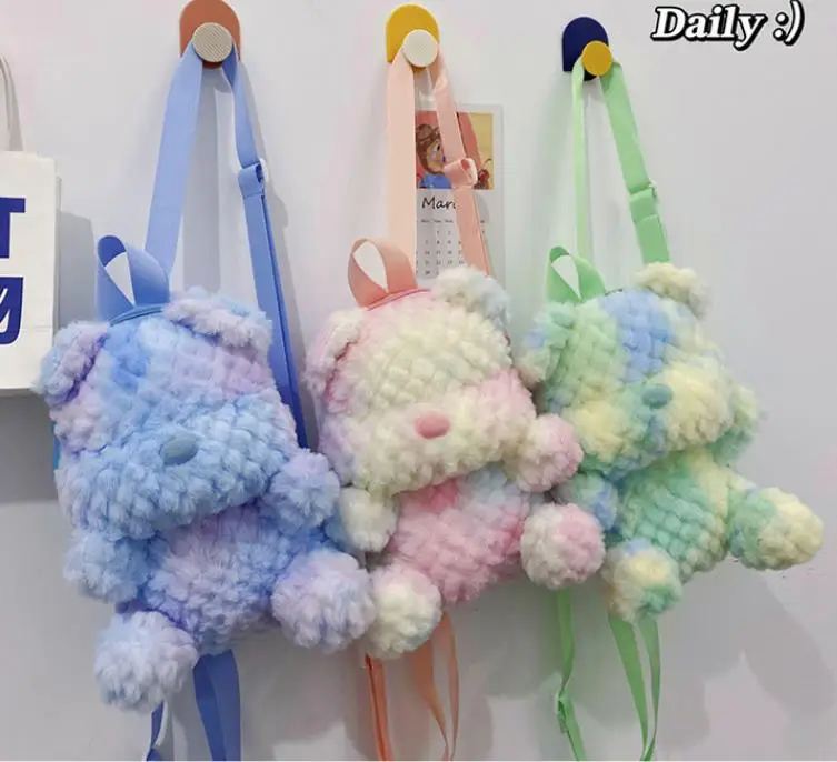 Hot sales cartoon cute  teddy bear fleece bag fanny backpack for kids with teddy bear