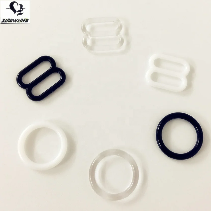 Good quality 8mm 10mm black white clear plastic bra strap adjuster bra plastic ring and slider