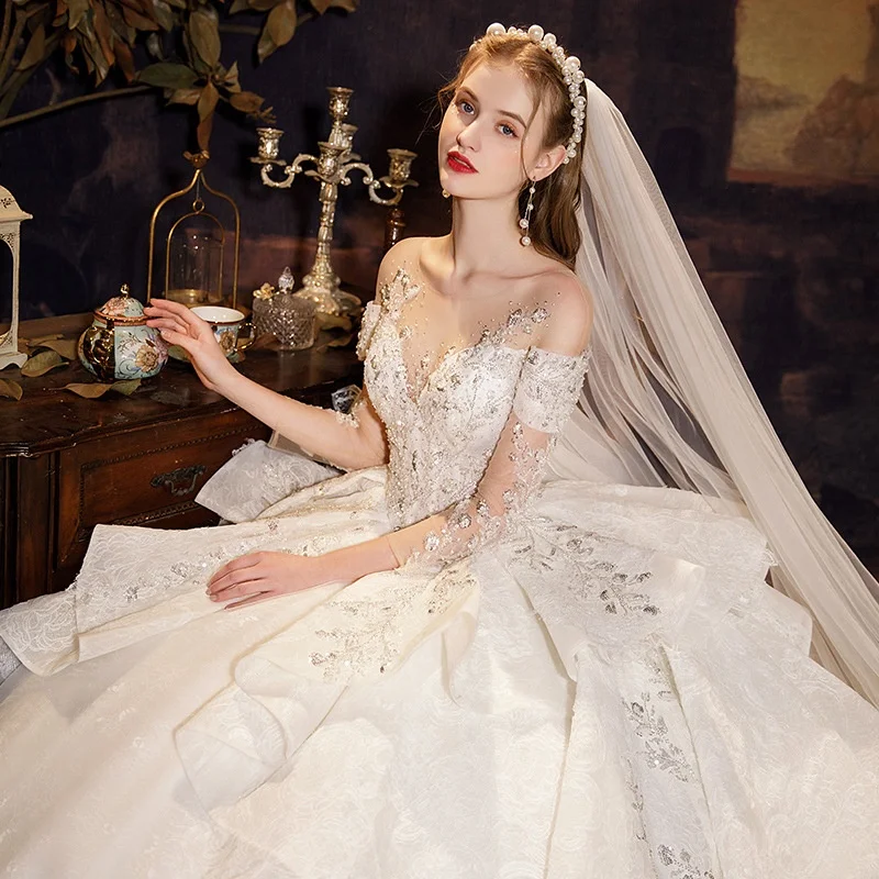 NEW ARRIVAL luxury wedding dress heavy beaded wedding dress off shoulder wedding dress