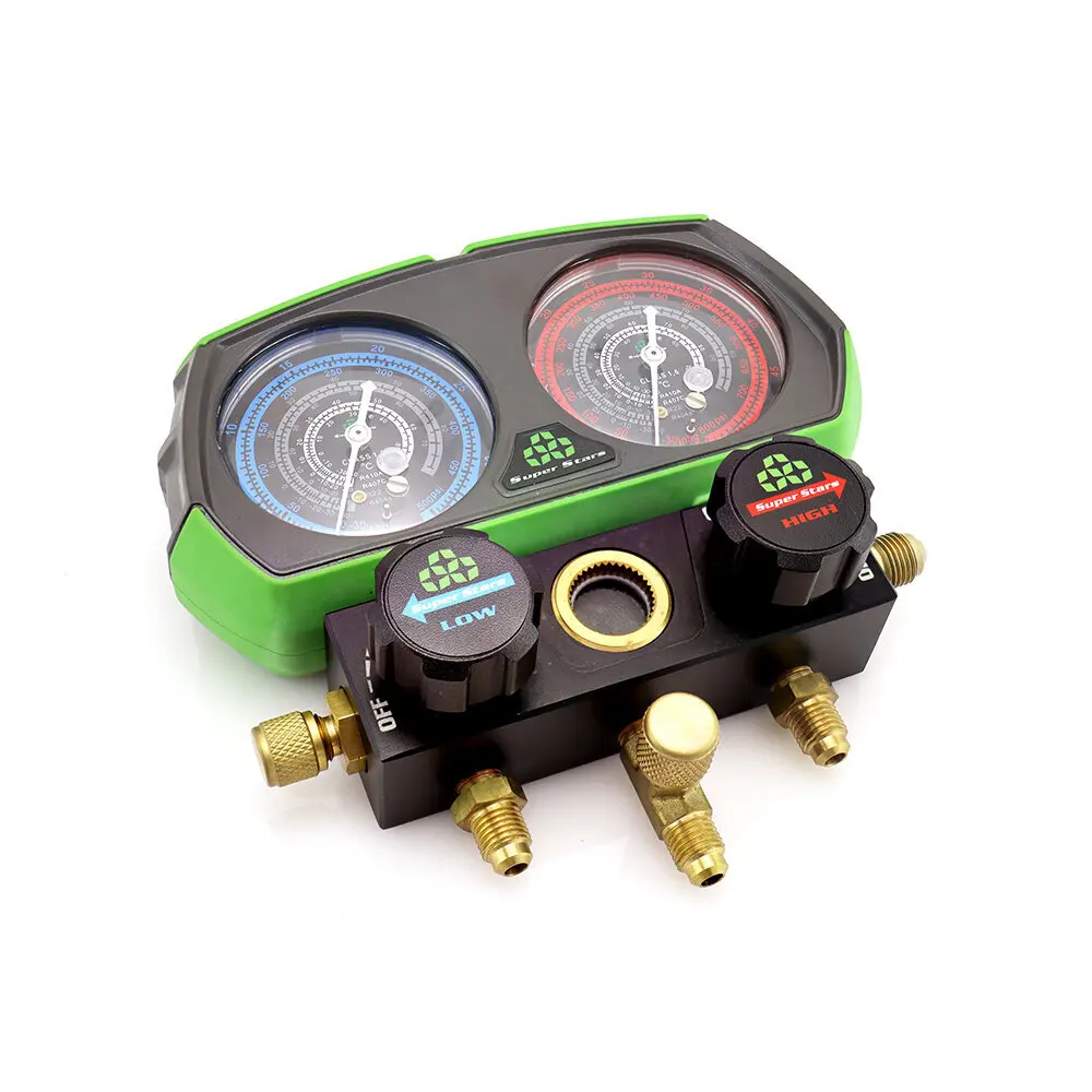 HVAC manifold gauge Super Star brand pressure gauge ST-B268 with ball valve switch