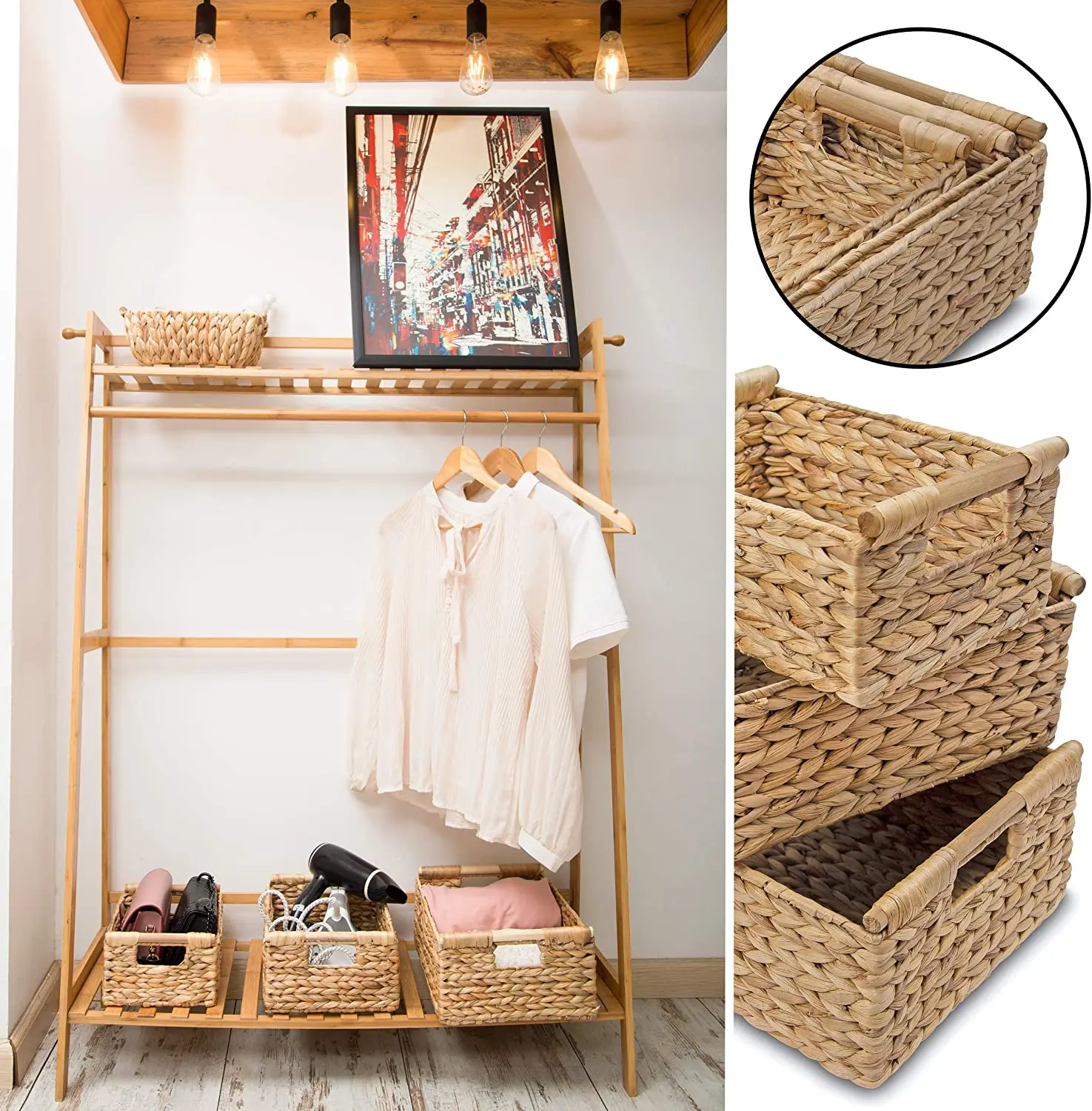 Vietnamese Rectangular Crafts Natural Household Storage Basket Woven Vegetable and Fruit Tray Water Hyacinth Woven Basket