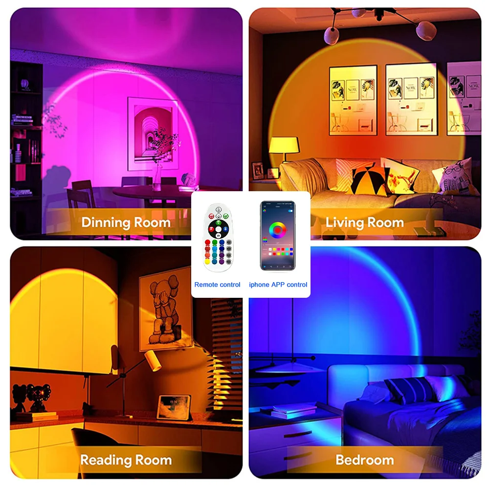 Home Decoration Sunset Projector Lamp 16 Colors App and IR Control HD Crystal Lens LED Sunset Lamp