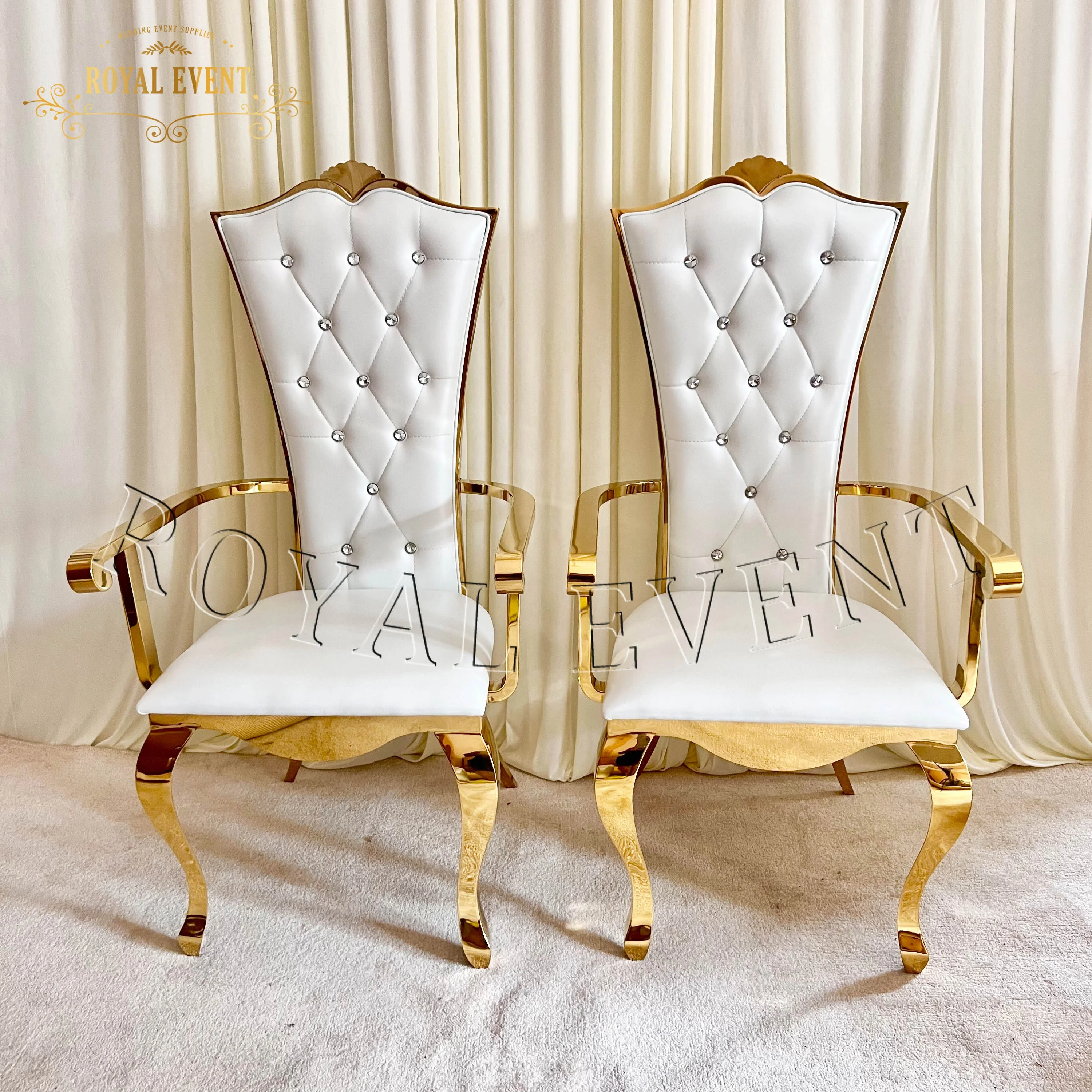 Fashion Design King Throne High Back Chair Stainless Steel Bridal Wedding Chair For Hotel Furniture