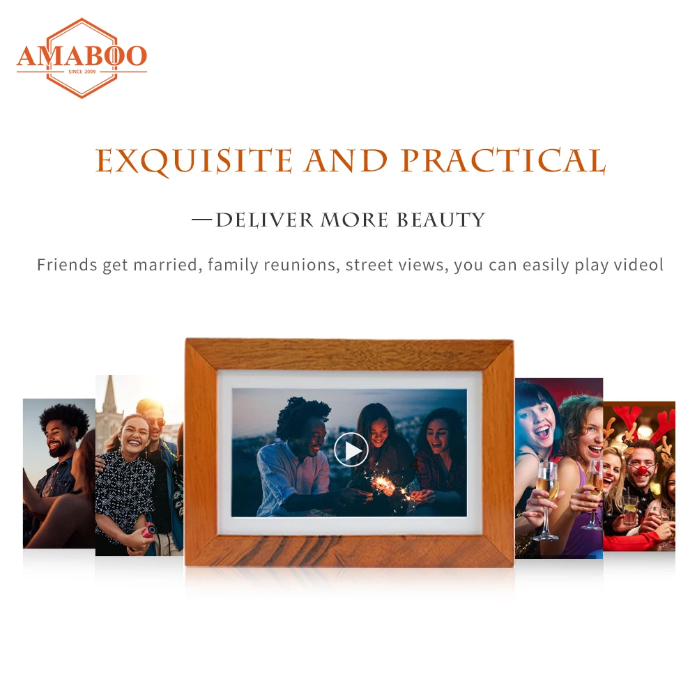 small size 4inch wood digital frame electronic lcd Mini Full Hd Mp3 Shop Wooden Frame Video Advertising player for nft display