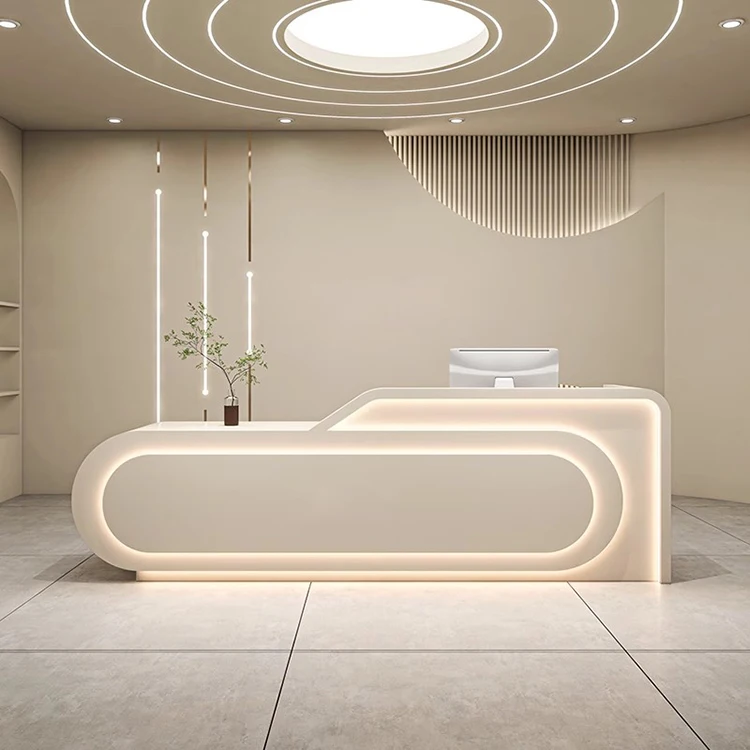 Futuristic Reception Desk Spa Modern White Fluted Curved Modern Style Logistics Office Reception Desk