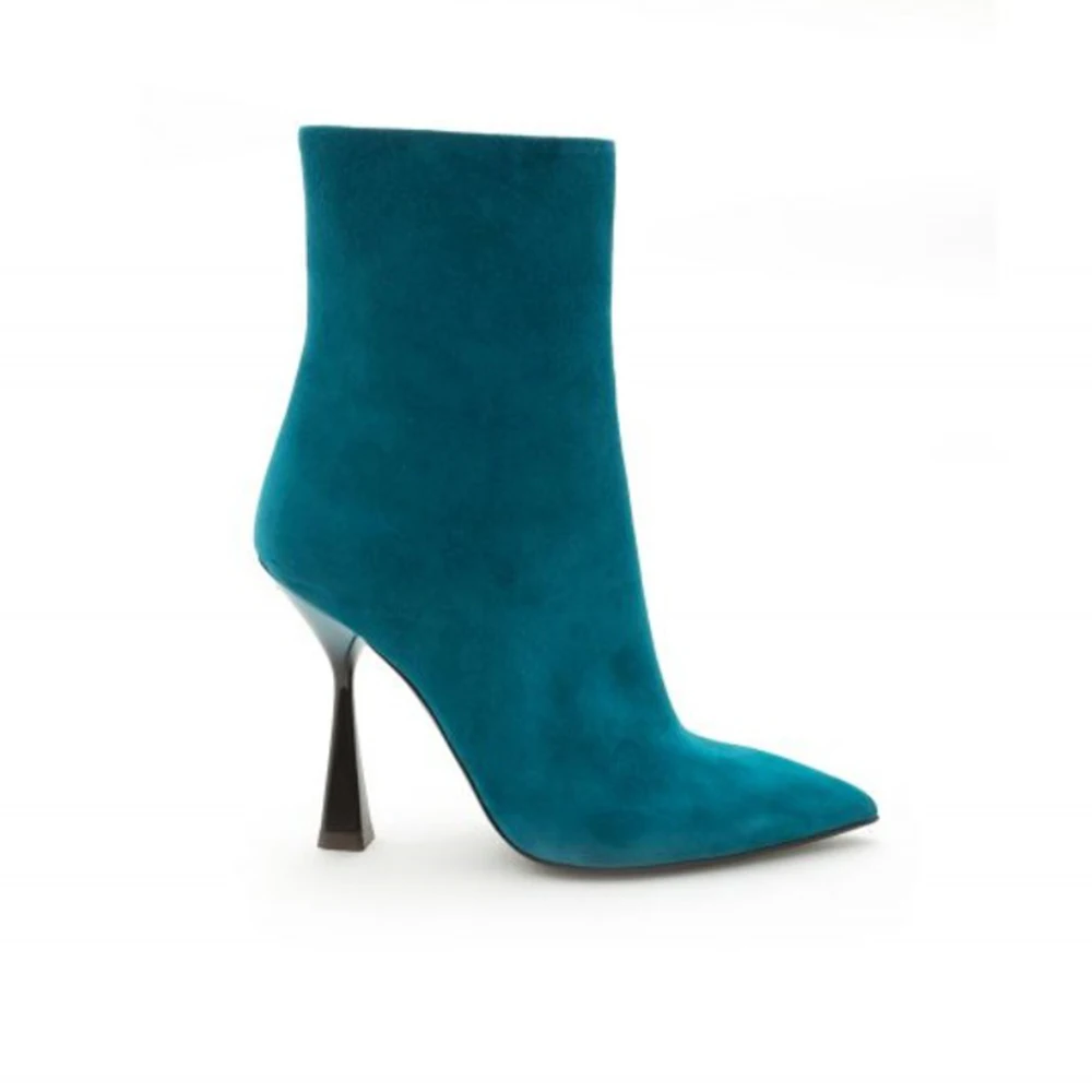Hot Selling Italian Fashion Top Quality Blue Color Genuine Leather Midi Ankle Boots For All Season