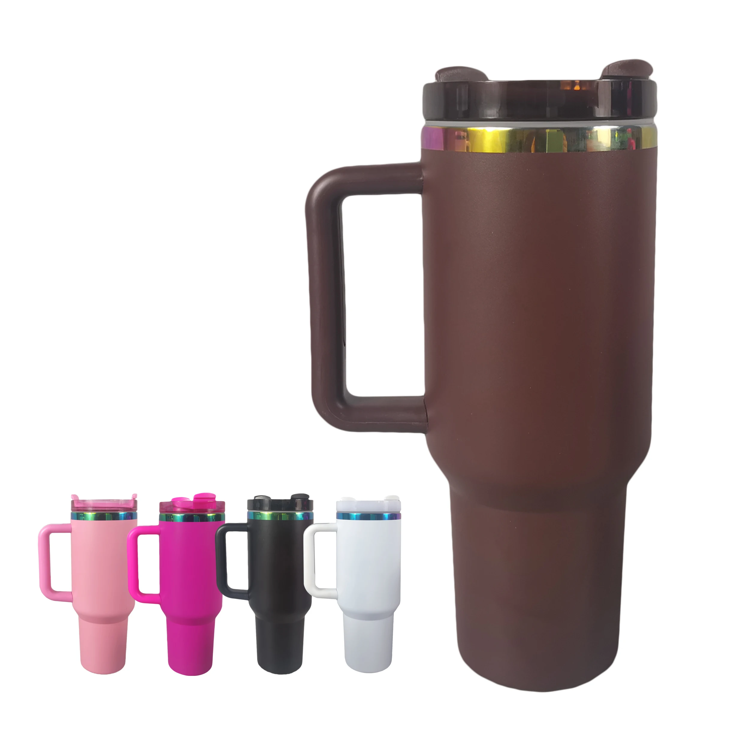 Custom 40 oz Stainless Steel rainbow gold copper plated Metal Travel Mug Temos Coffee Cup 30oz 40oz Tumbler With Handle Logo