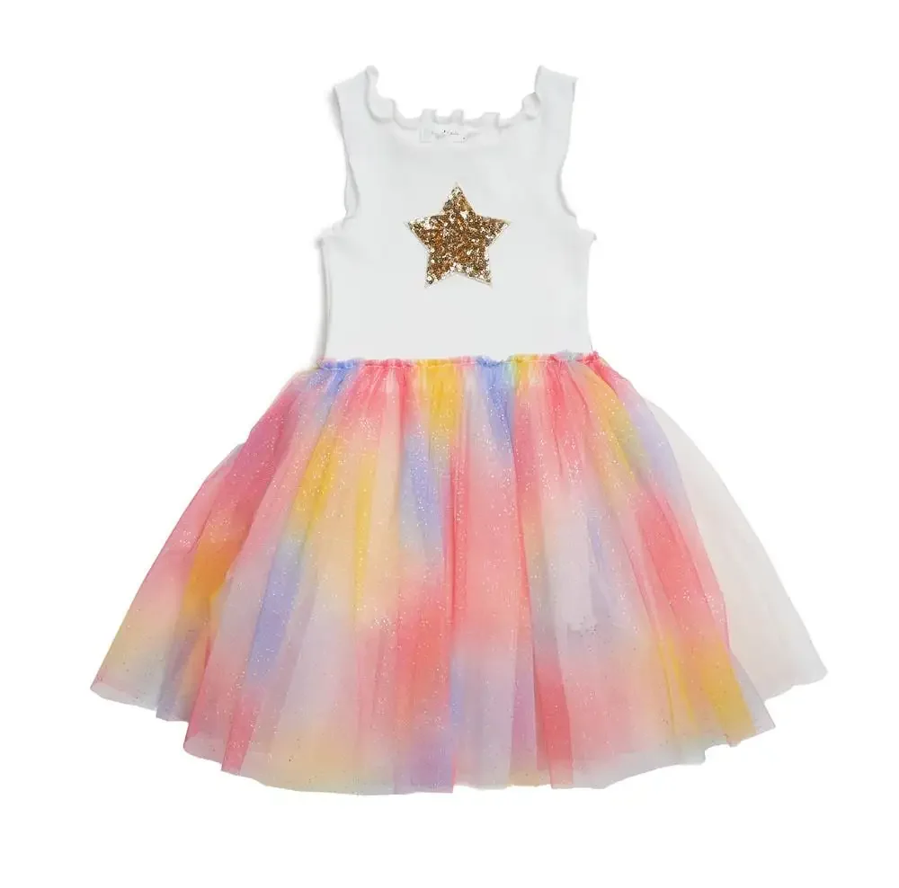 Toddler Baby Girl Casual O-neck Rabbit Printing Dress Bandage Ruffle Sleeveless A-line Dress