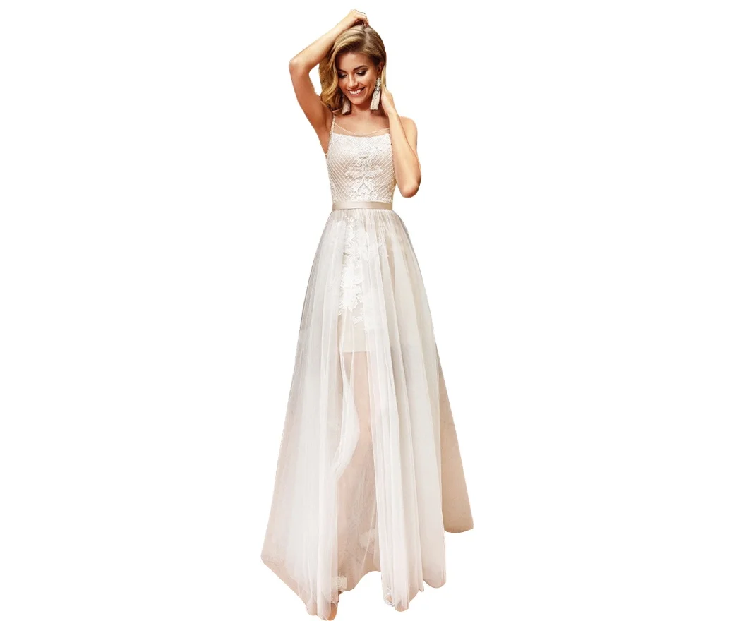 
A Line SeeThrough Lace With Satin Belt Sleeveless Evening Dresses 