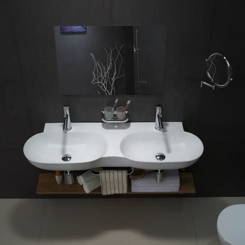 Expensive sanitary ware bathroom dining room oval double wash basin one piece wall hung basin