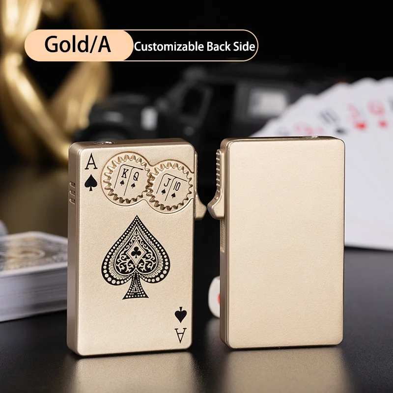 Creative Windproof Poker Green Flame Lighter Metal Lighter Rotatable Gear Luminous Playing Card Lighter