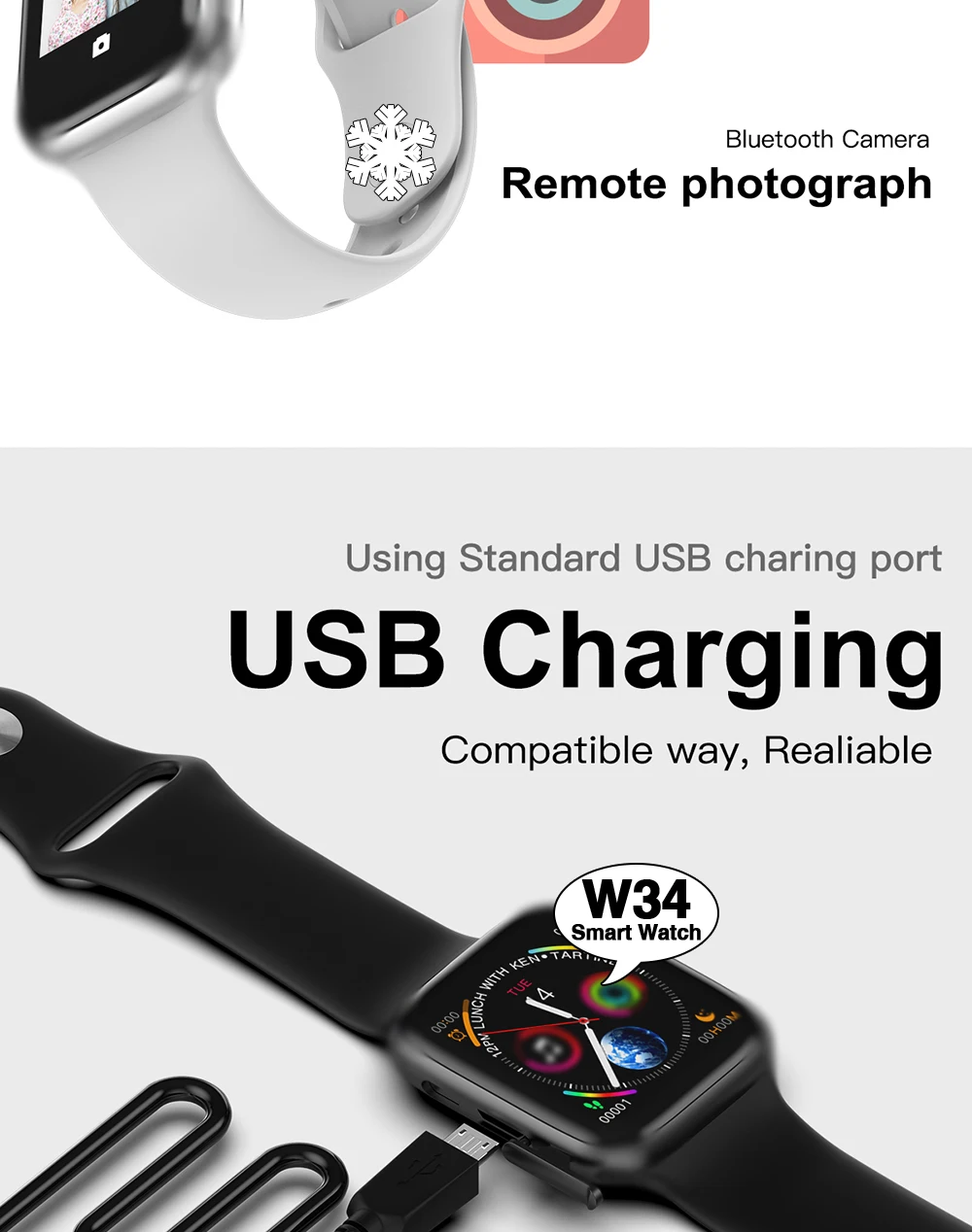 
IWO 10 Smart Watch Men Women 44mm 1.54 inch MTK2502 ECG Heart Rate Monitor Sport Activity Tracker Relogio Smartwatch 