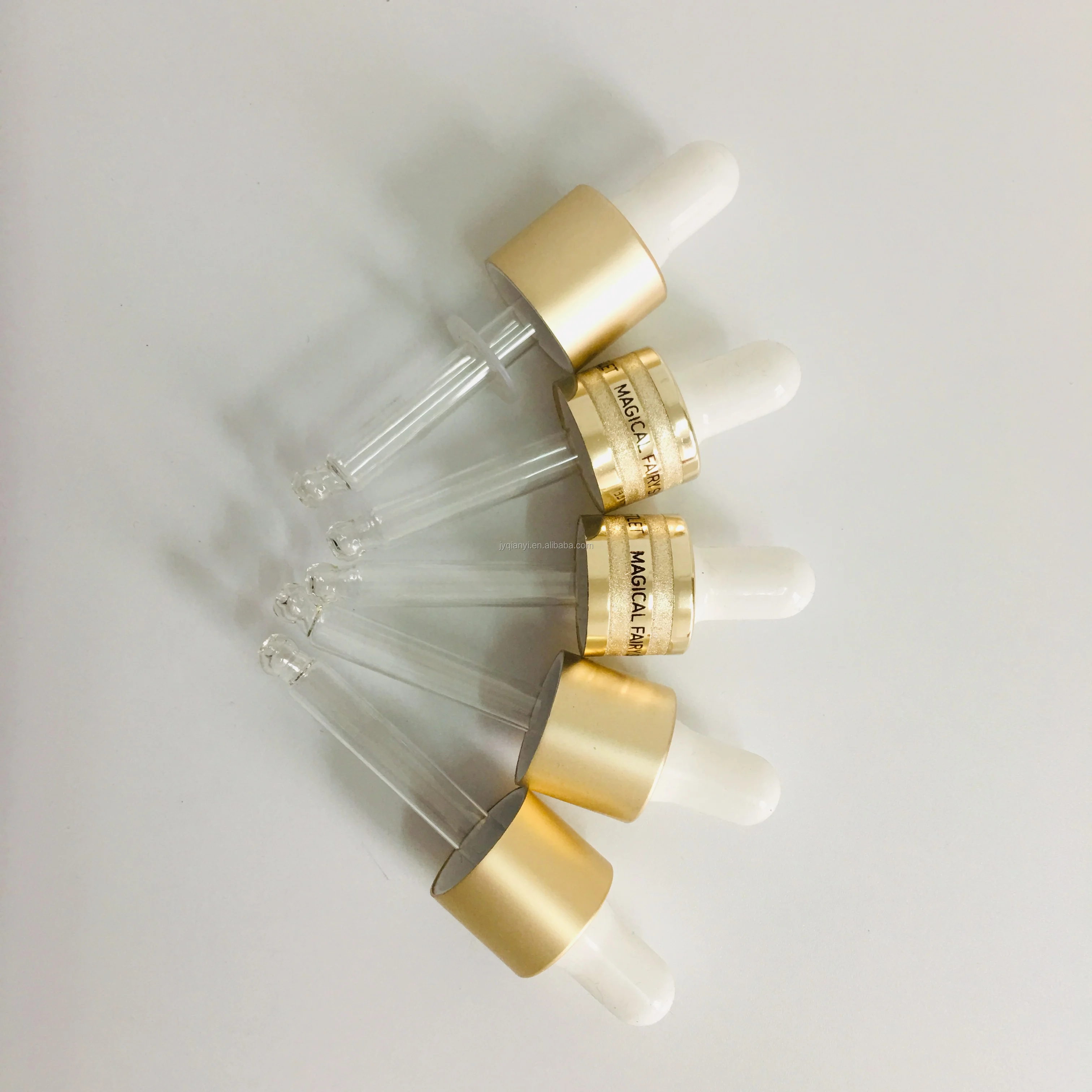 18/410 Aluminum  Smooth White Dropper Cap White Plastic Dropper With Pipette Glass Bottle