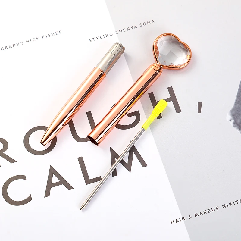 SHULI Cristal Pen 1.0mm Novelty Metal Love Diamond Crystal Globe Crown Pearl Wedding Bling Ball Point Pen With Customized LOGO