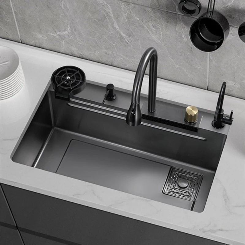 SUS Countertop Undermount Farmhouse Ceramic Waterfall Kitchen Faucet Kitchen Sink