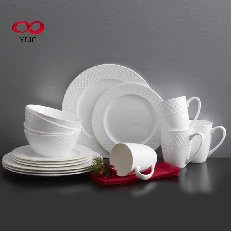 Euro Ceramic Essential Collection Porcelain Dinnerware Set Classic White Fine Porcelain Dinner Set